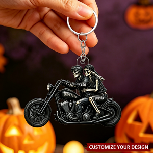 Riding Partners For Life Skeleton Couple - Personalized Acrylic Keychain - Halloween Gift For Couple