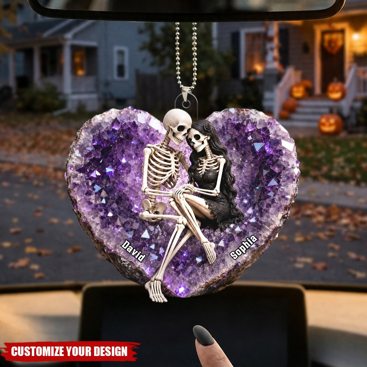 Till Death Do Us Part Skeleton Couple  - Personalized Acrylic Car Ornament - Halloween Decor Gift, Gift For Couple