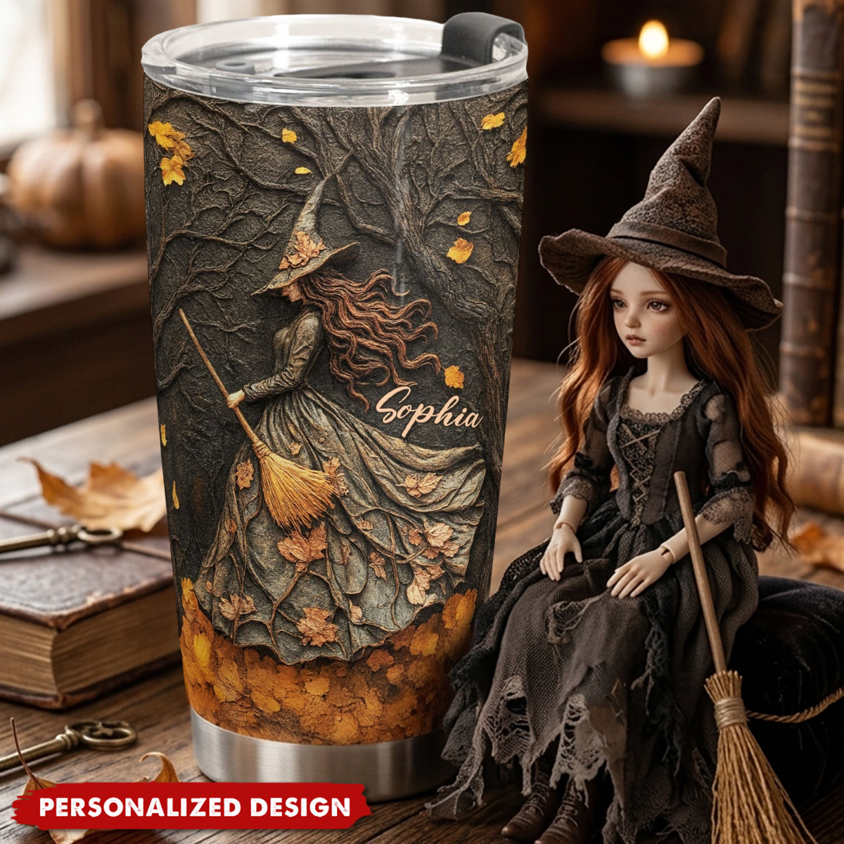 Spooky Witch Art Print - Personalized Tumbler Cup