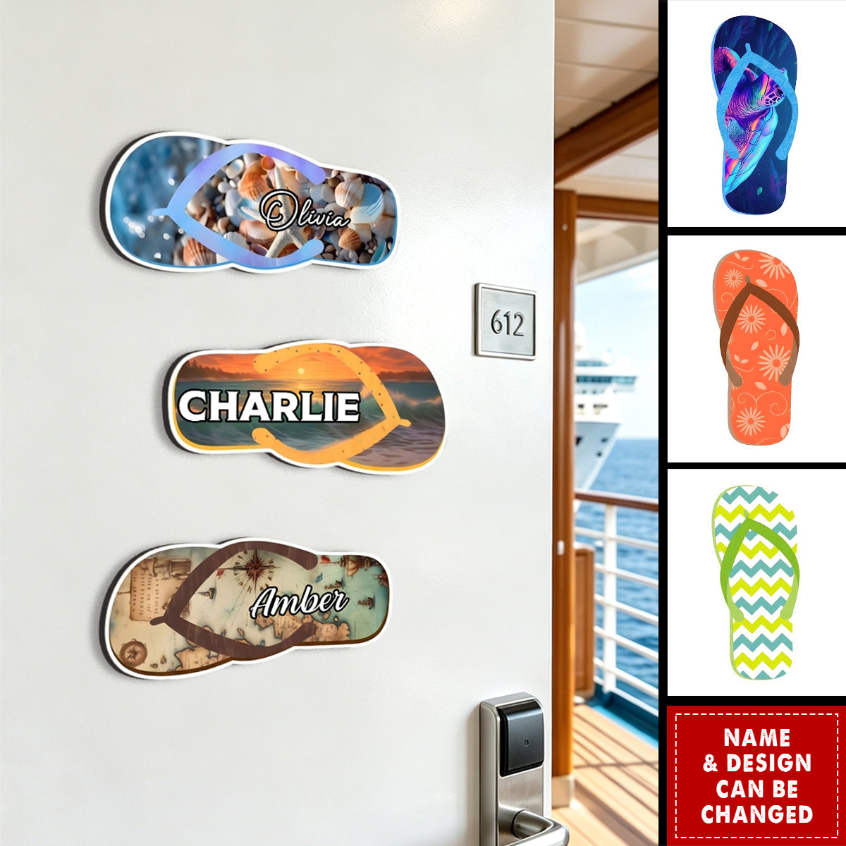 Summer Flip Flops - Cruise Door Signs Stateroom Family Vacation, Girls Trip - Personalized Magnet