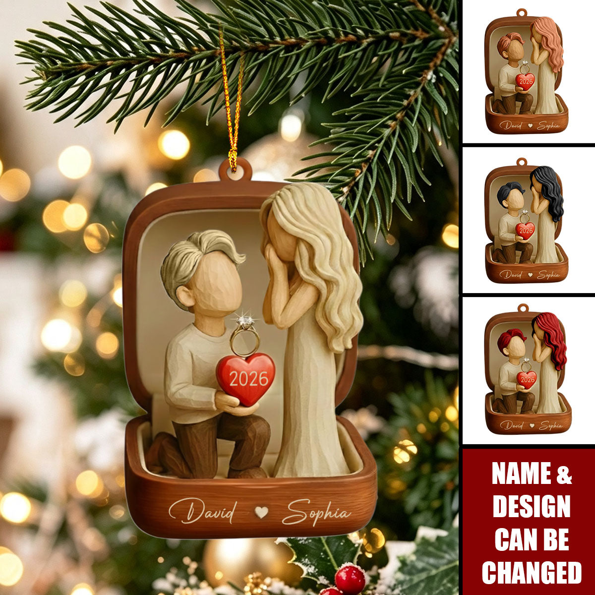 ''She Said Yes''- Personalized Couple Marriage Proposal Acrylic Ornament, Engagement Gift For Couples