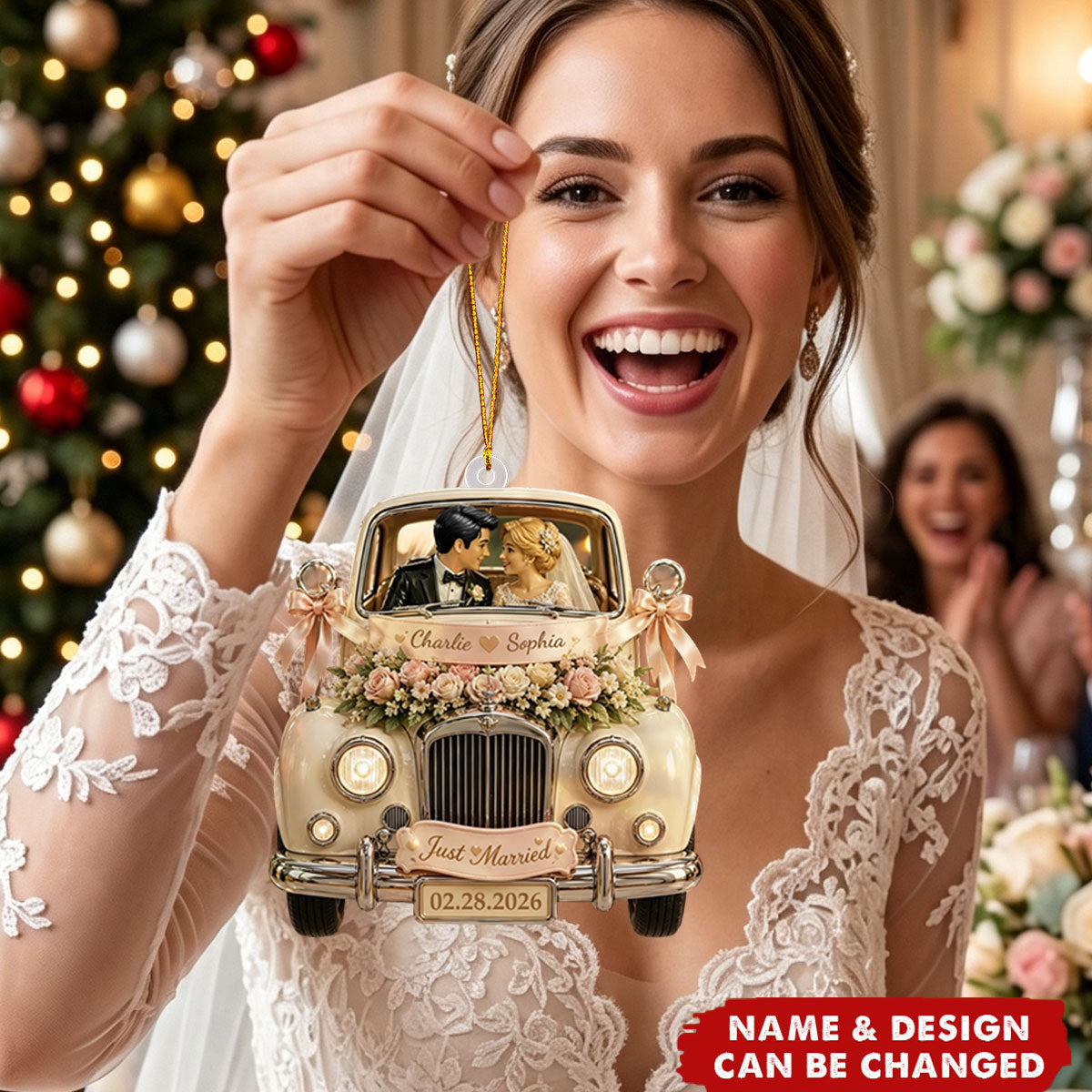 Personalized Just Married Wedding Car Acrylic Ornament, Newlywed Gift