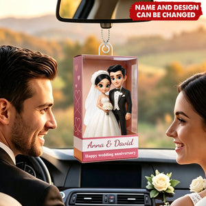 Wedding Anniversary Couple Acrylic Car Ornament – Personalized Name Anniversary Keepsake