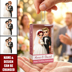 Wedding Anniversary Couple Acrylic Car Ornament – Personalized Name Anniversary Keepsake
