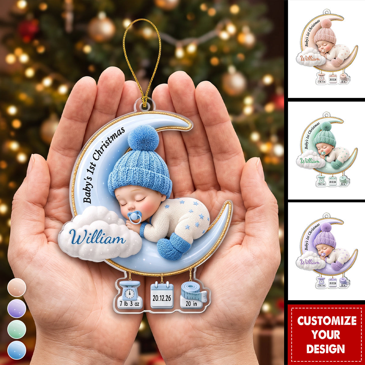 Custom First Christmas Acrylic Ornament - Personalized Baby Shower, Gender Reveal Gifts For New Moms, New Dads, New Parents