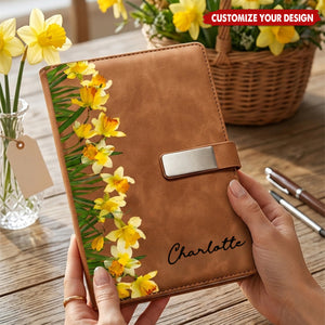 Custom Birth Flower & Name Gift For Her Daughter Friend - Personalized Notebook Set