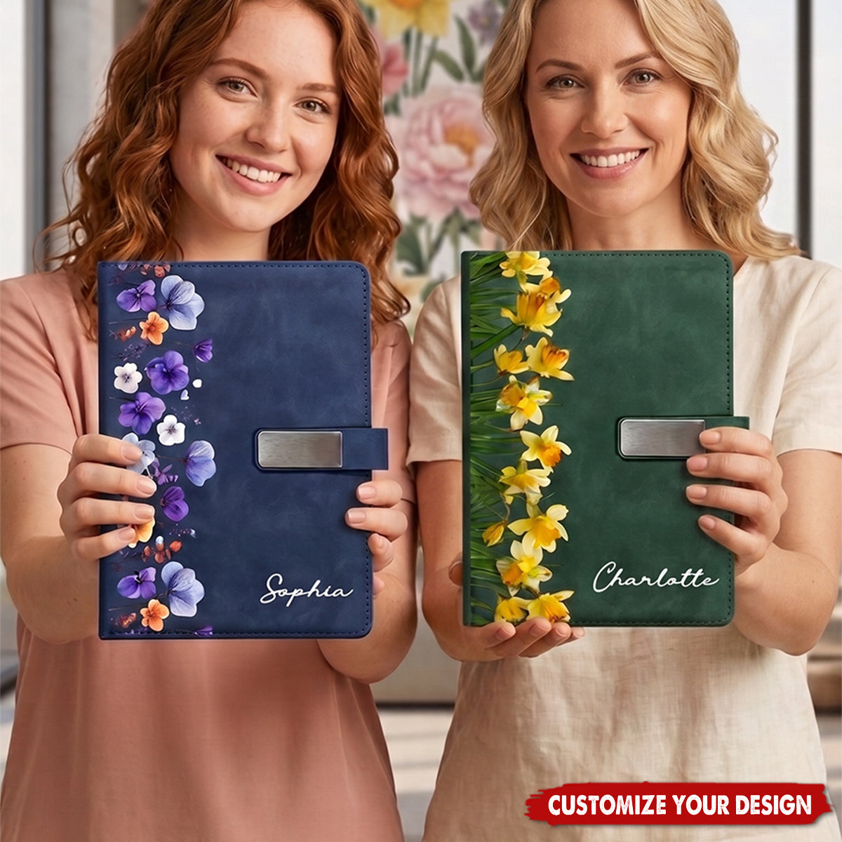 Custom Birth Flower & Name Gift For Her Daughter Friend - Personalized Notebook Set