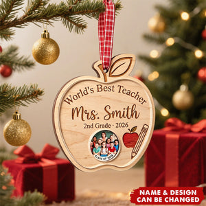 Personalized World's Best Teacher Photo Wood Ornament - Teacher Appreciation Christmas Keepsake Gift