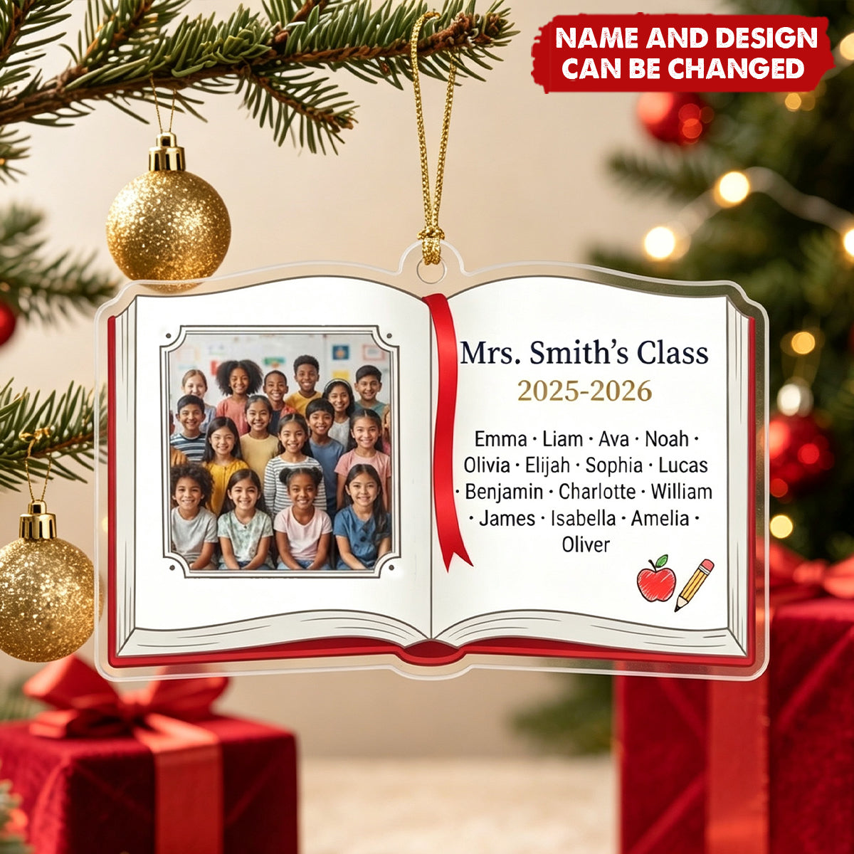 Custom Class Photo Book Ornament - Teacher Appreciation Christmas Keepsake Gift with Names
