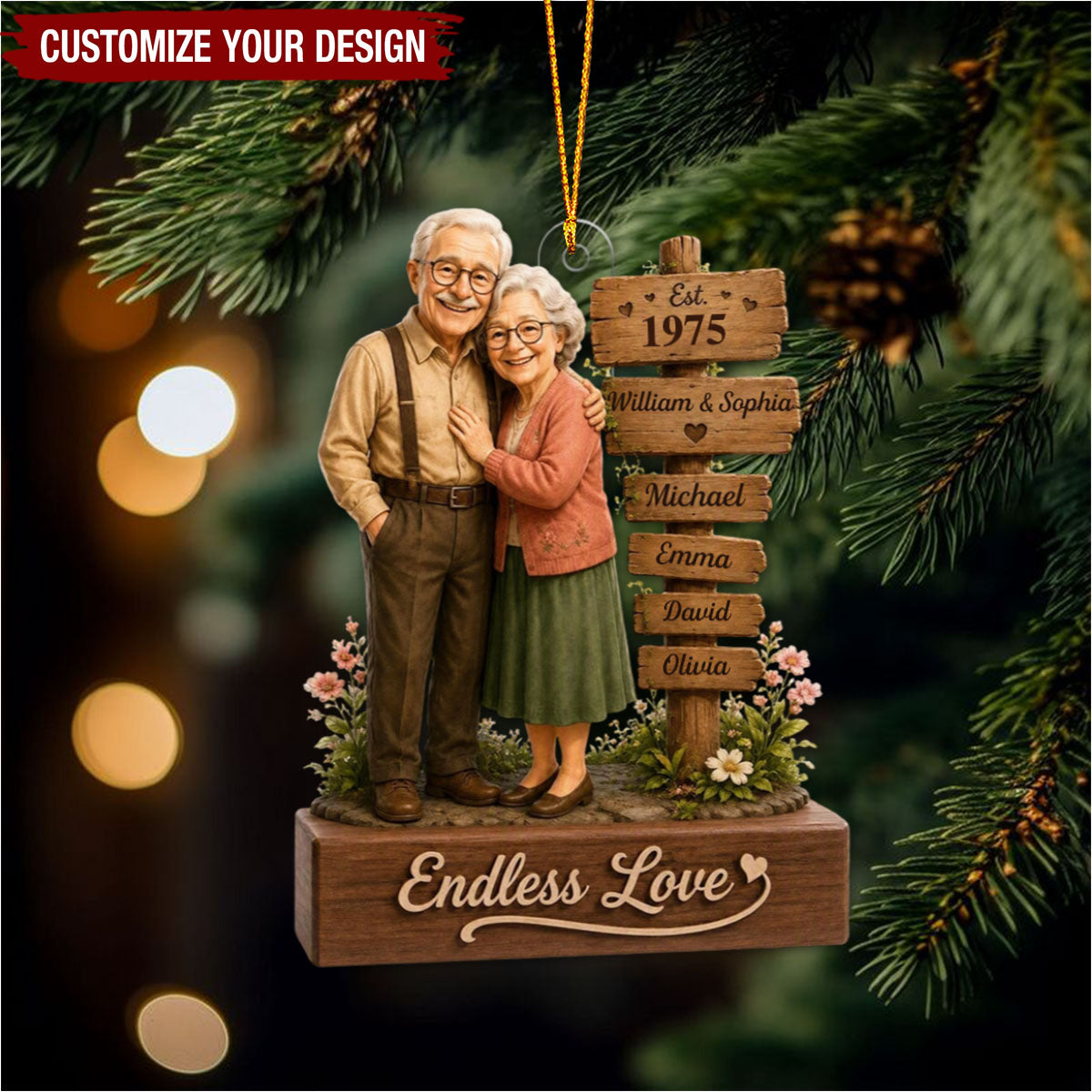 Custom Acrylic Ornament - Personalized Family Name Sign, Anniversary Christmas Gifts