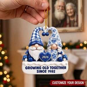 Custom Gnome Couple Christmas Ornament, Personalized Anniversary Ornament, Growing Old Together Since
