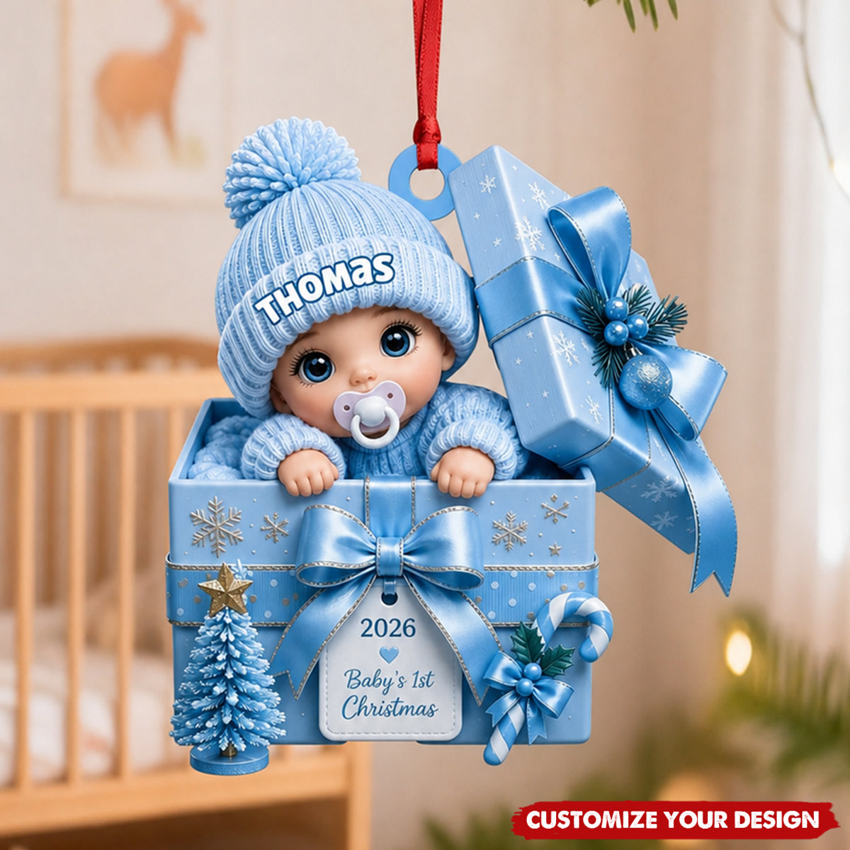 Personalized Baby's 1st Christmas Keepsake - Custom Photo Holiday Tree Decor, Newborn Gift