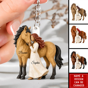 Girl Standing With Horse - Personalized Acrylic Keychain
