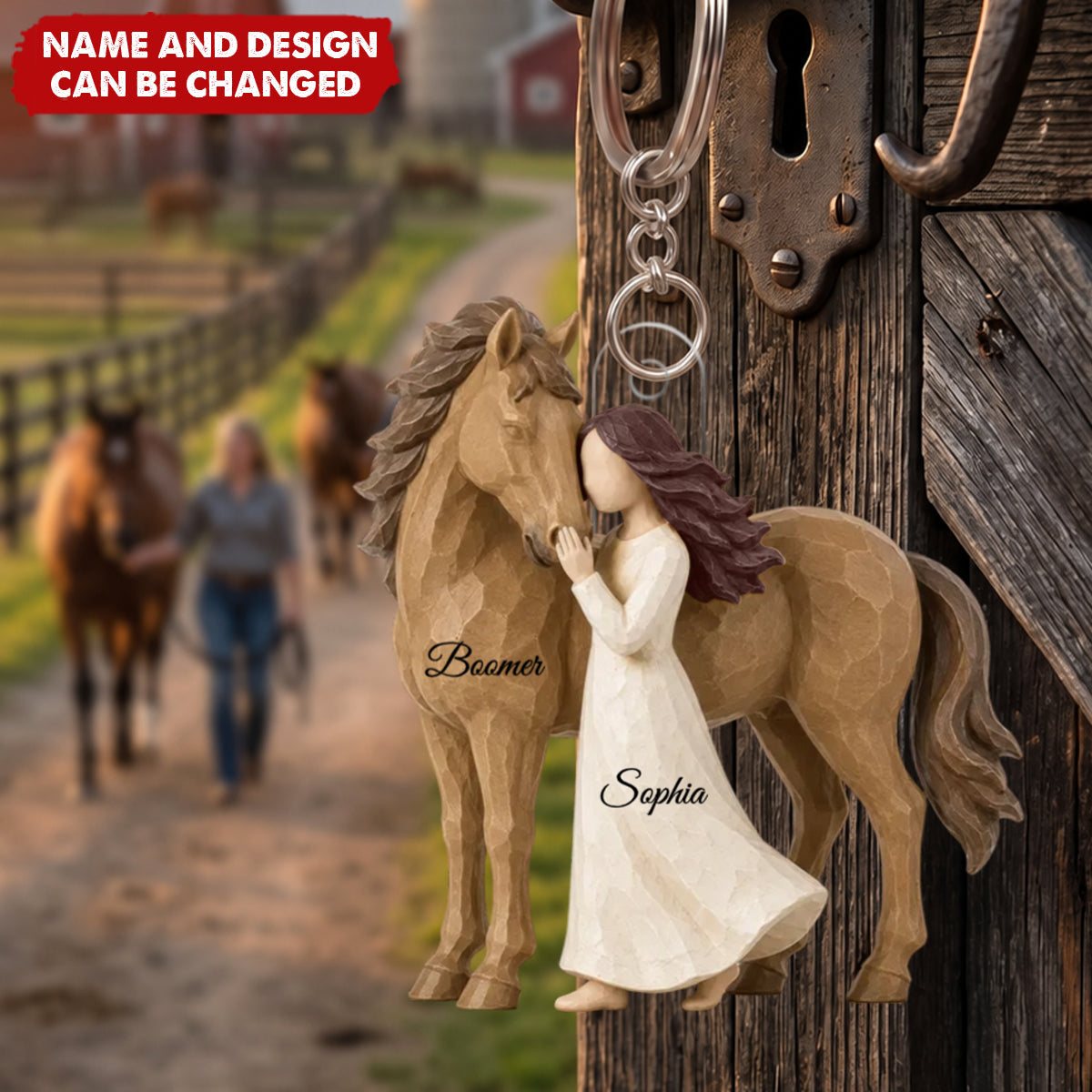 Girl Standing With Horse - Personalized Acrylic Keychain