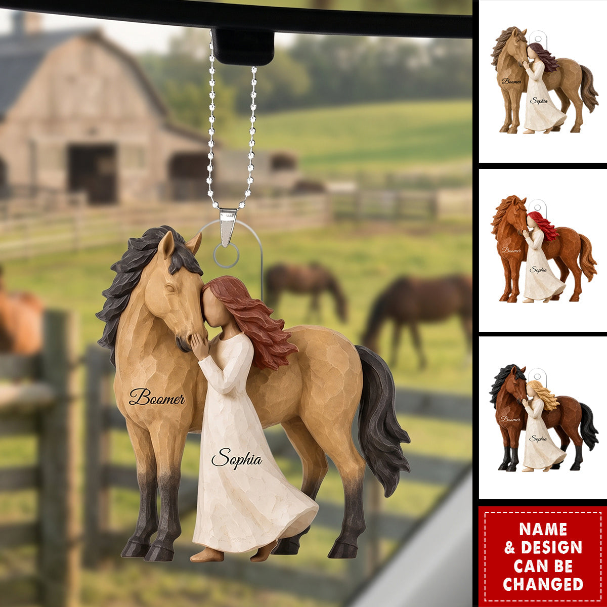 Girl Standing With Horse - Personalized Acrylic Car Ornament