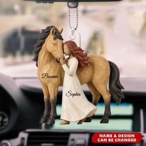 Girl Standing With Horse - Personalized Acrylic Car Ornament