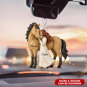 Girl Standing With Horse - Personalized Acrylic Car Ornament