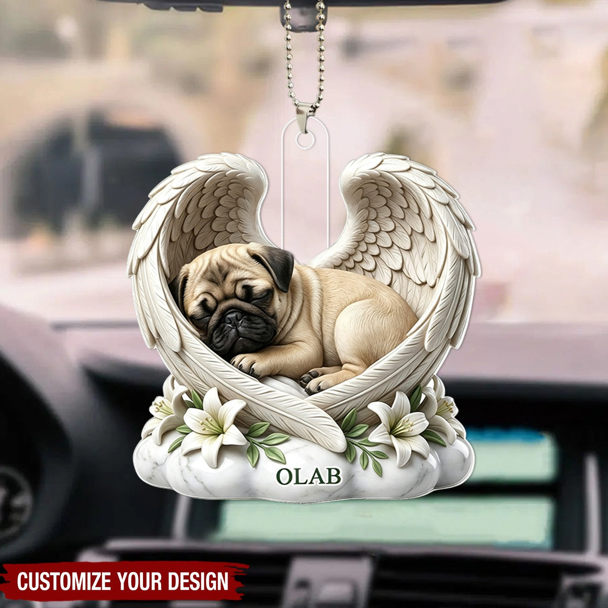 Custom Dog Cat Angel Wings Statue - Personalized Acrylic Car Ornament