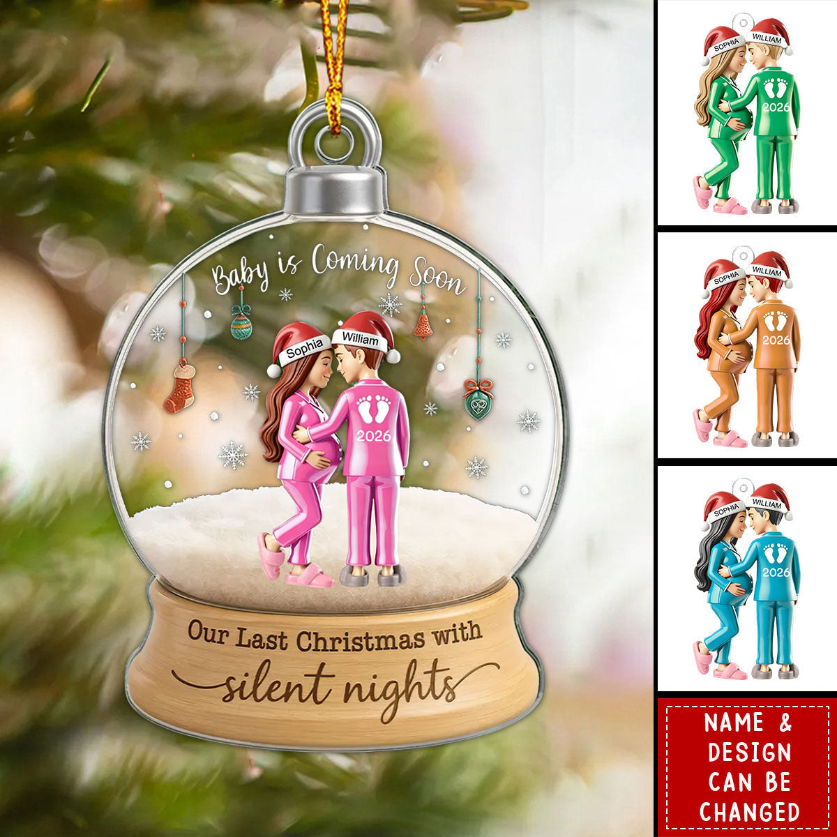 Last Christmas With Silent Nights Expecting Couple Parents - Personalized Acrylic Ornament