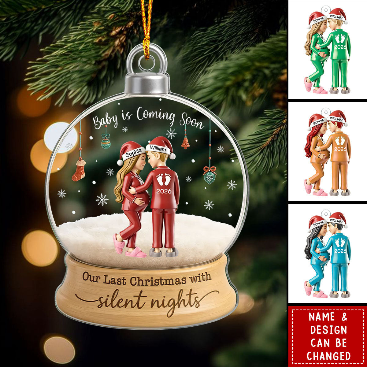 Last Christmas With Silent Nights Expecting Couple Parents - Personalized Acrylic Ornament