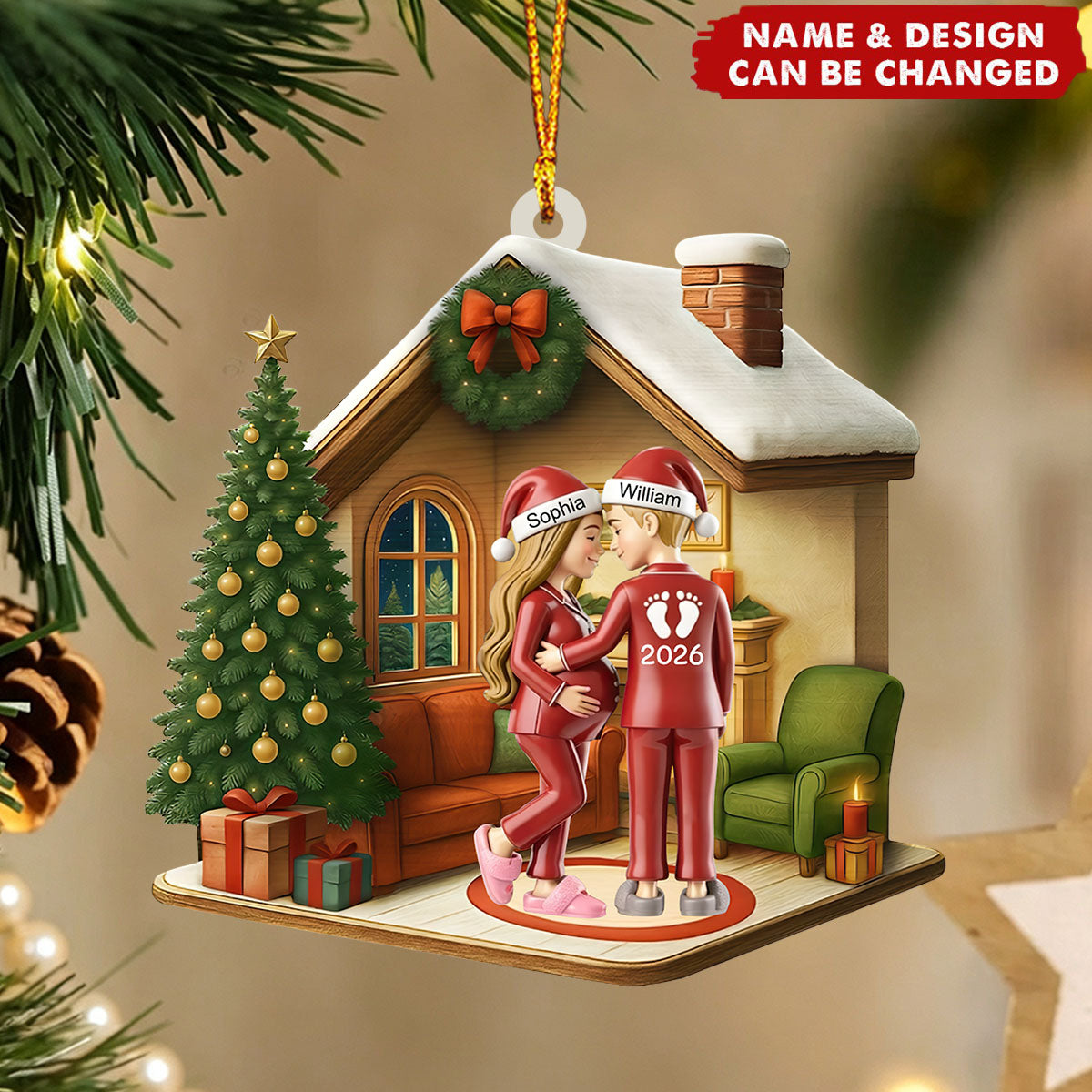 Custom Shaped Last Christmas With Silent Nights Expecting Couple Parents - Personalized Acrylic Ornament