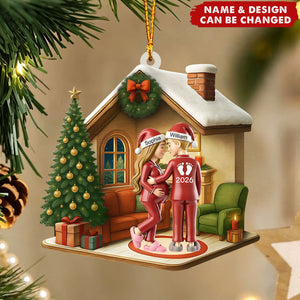 Custom Shaped Last Christmas With Silent Nights Expecting Couple Parents - Personalized Acrylic Ornament