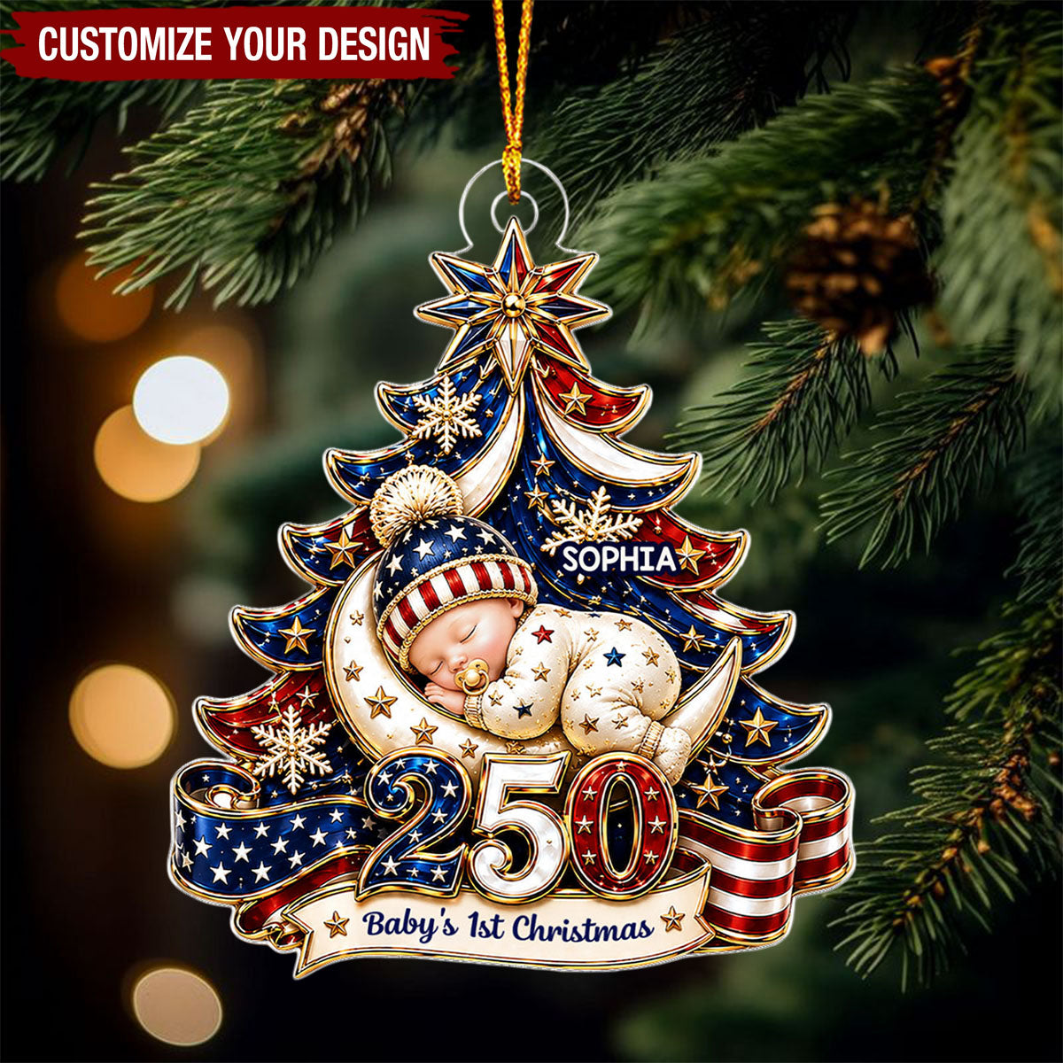 American 250th Anniversary Baby First Christmas - Personalized Acrylic Ornament