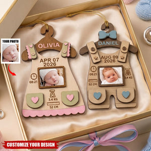 Baby First Christmas Birth Stats Birth Sign - Personalized 2-Layered Wooden Ornament