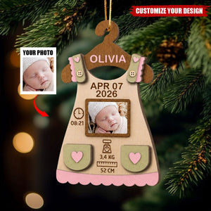 Baby First Christmas Birth Stats Birth Sign - Personalized 2-Layered Wooden Ornament