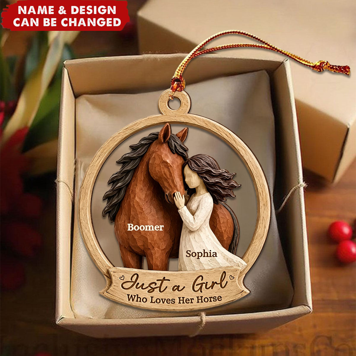 Girl Loves Horse - Personalized Acrylic Ornament