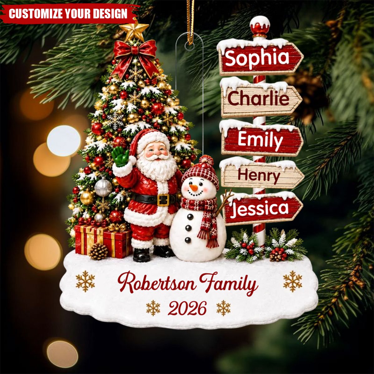 Christmas Festive Santa Snowman Family Sign Posts - Personalized Acrylic Ornament