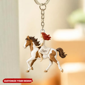 Girl Riding Horse - Personalized Acrylic Keychain