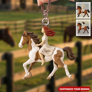 Girl Riding Horse - Personalized Acrylic Keychain