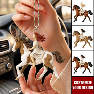Girl Riding Horse - Personalized Acrylic Car Ornament
