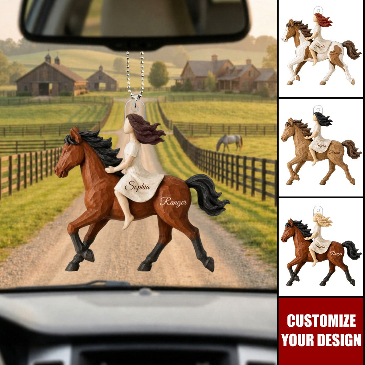 Girl Riding Horse - Personalized Acrylic Car Ornament