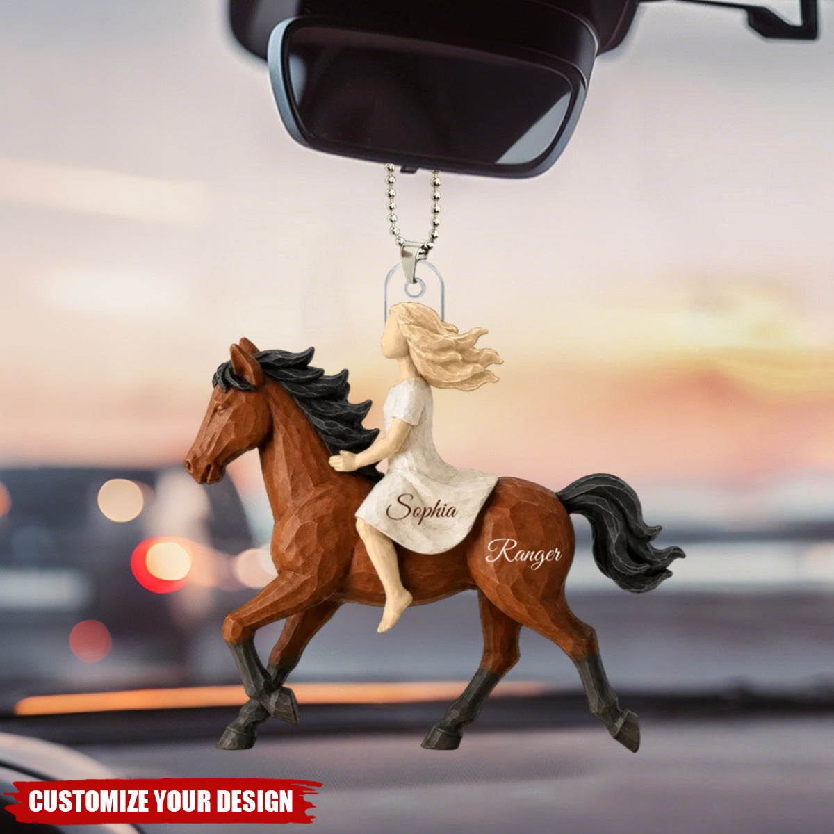 Girl Riding Horse - Personalized Acrylic Car Ornament