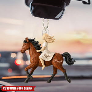 Girl Riding Horse - Personalized Acrylic Car Ornament