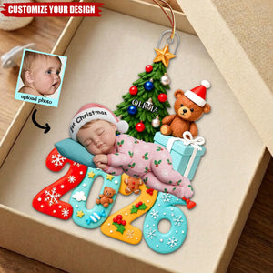Custom Photo Baby First Christmas 2026 - Personalized Acrylic Ornament
