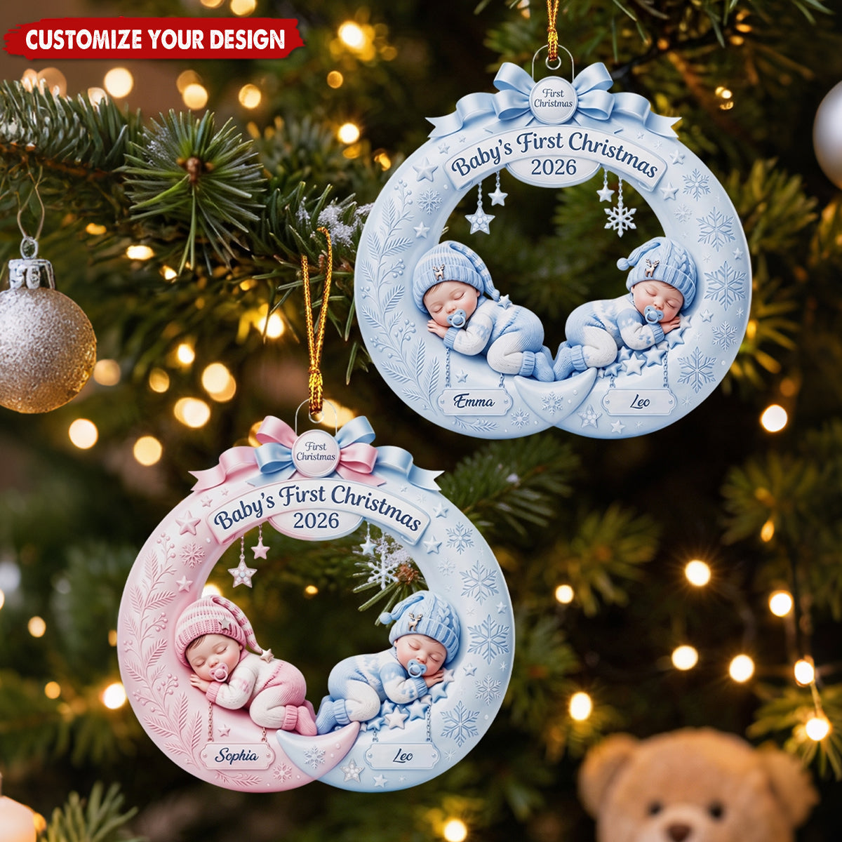 Twins First Christmas Ornament 2026 - Personalized Newborn Gift