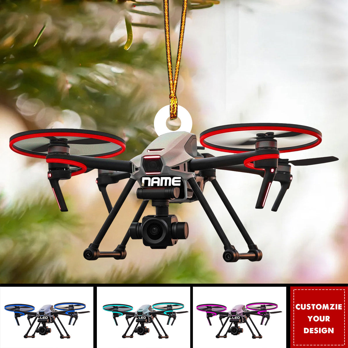 Personalized Drone Christmas Ornament - Quadcopter Pilot Gift