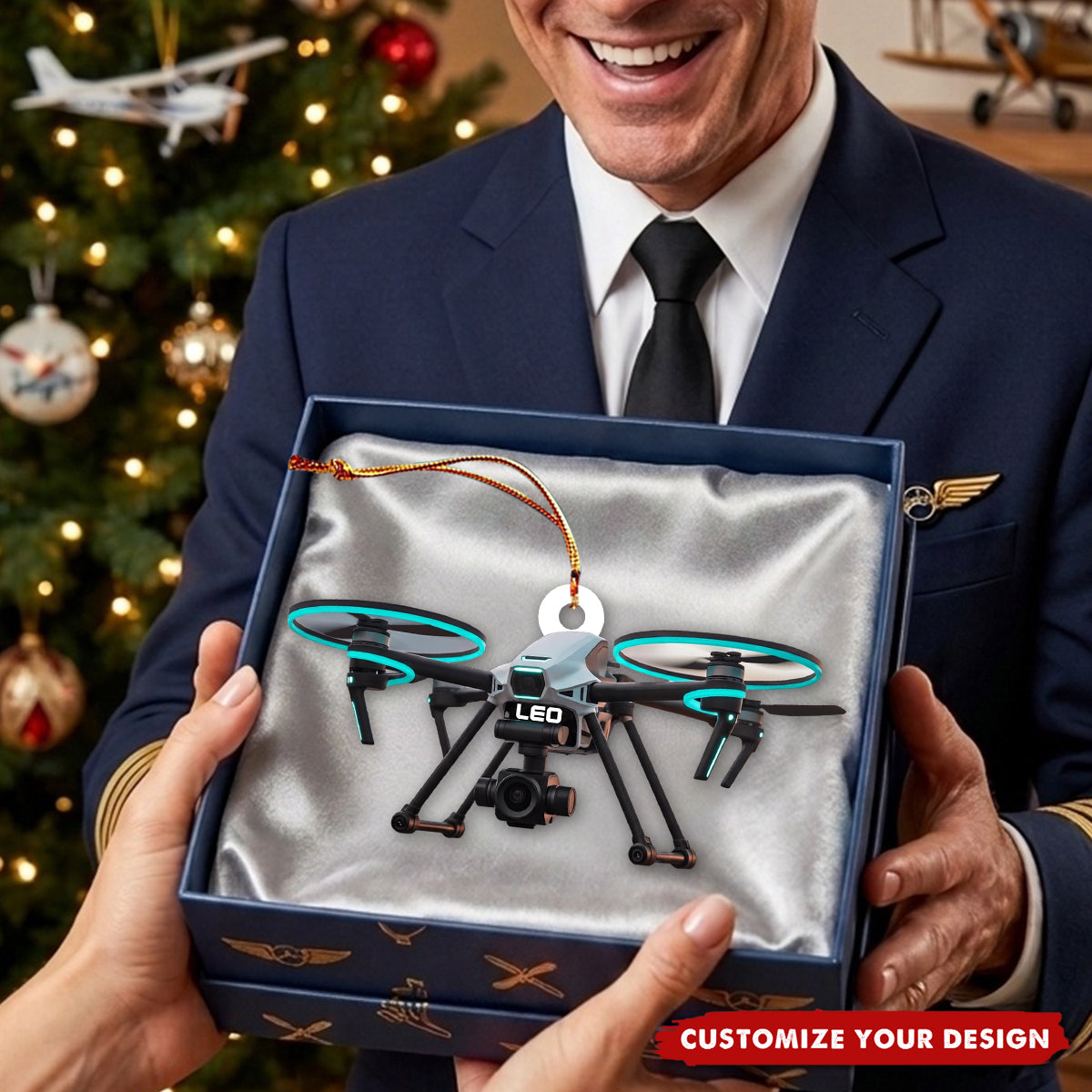 Personalized Drone Christmas Ornament - Quadcopter Pilot Gift
