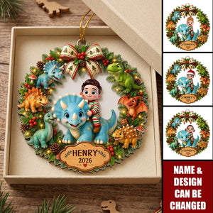 Trending Cute Cartoon Kid With Dinosaur - Personalized Acrylic Ornament