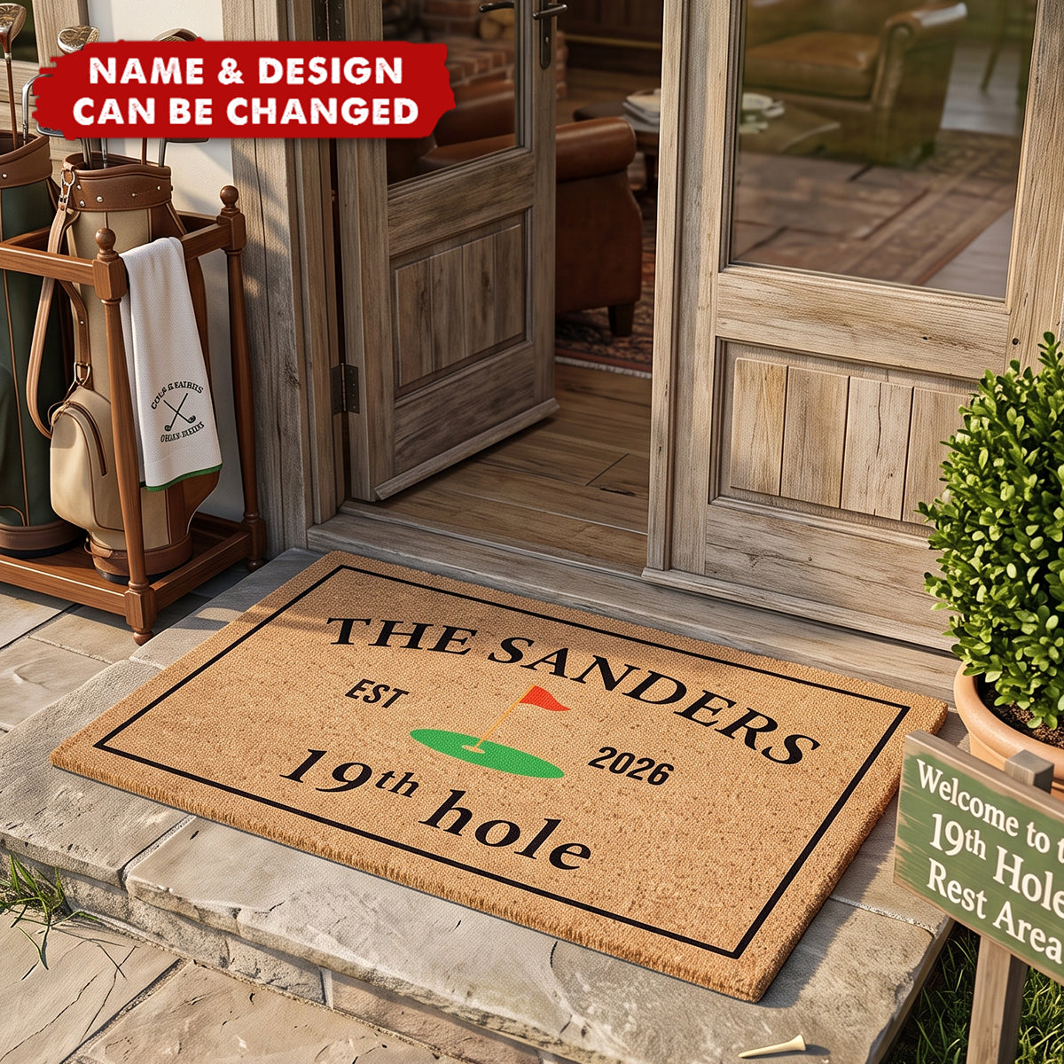 19Th Hole Welcome, Golf Course Entryway Decor Gift - Personalized Doormat