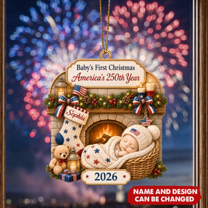 Custom First Christmas Acrylic Ornament - Personalized America 250th Anniversary Christmas Gifts