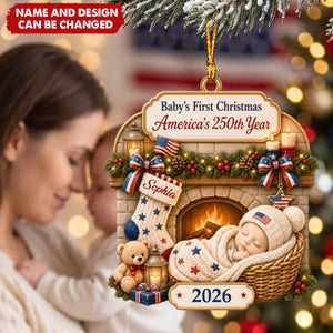 Custom First Christmas Acrylic Ornament - Personalized America 250th Anniversary Christmas Gifts