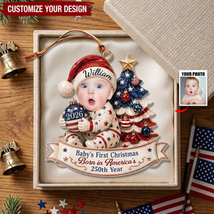 Custom Photo First Christmas Acrylic Ornament - Personalized America 250th Anniversary Christmas Gifts