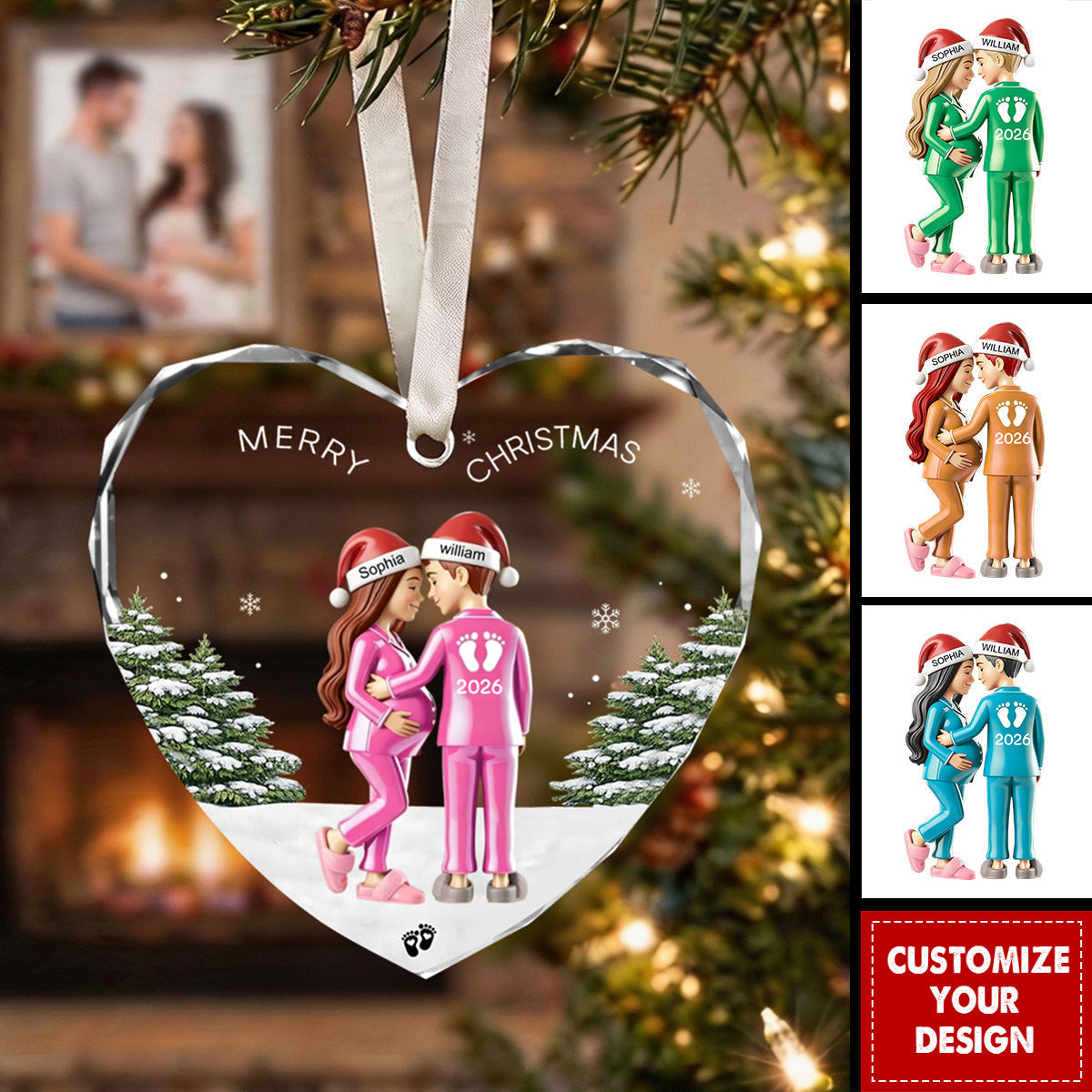 Custom Baby Bump Christmas Keepsake Glass Ornament - Gift for Expecting Couple