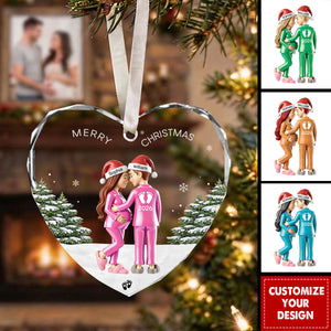 Custom Baby Bump Christmas Keepsake Glass Ornament - Gift for Expecting Couple