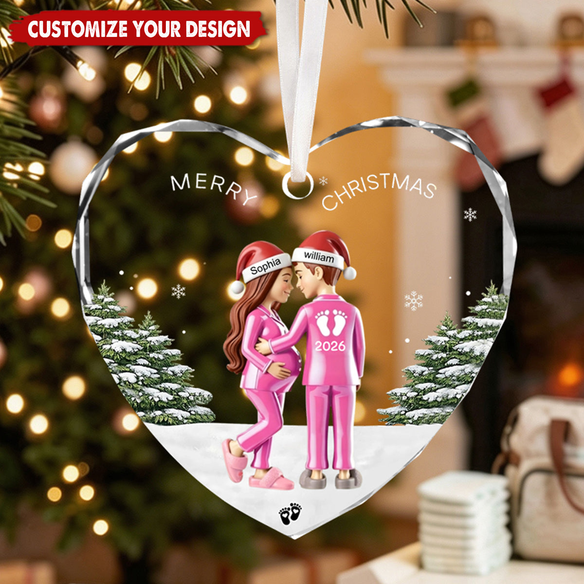 Custom Baby Bump Christmas Keepsake Glass Ornament - Gift for Expecting Couple