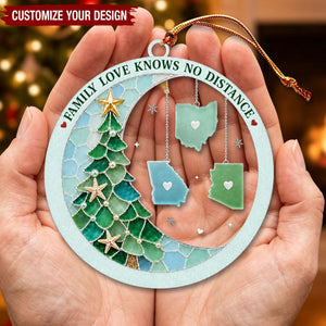 Custom Long Distance Acrylic Ornament - Connected By Heart Never Apart